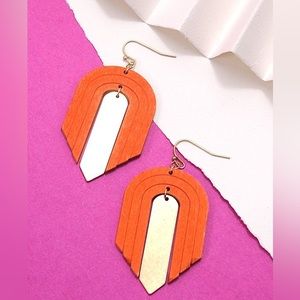 Orange wood drop earrings